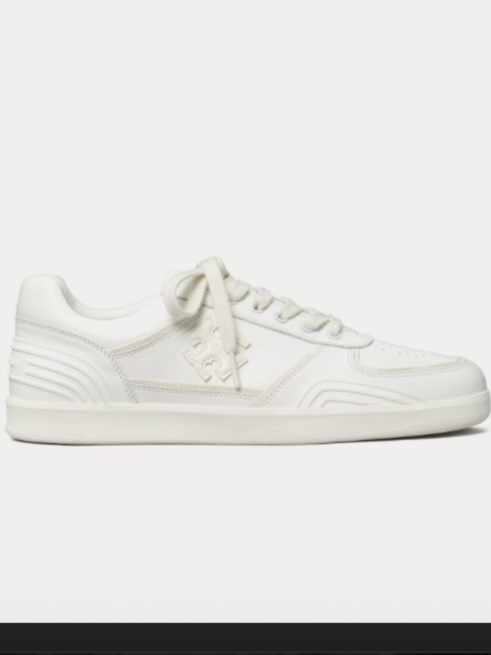 TORY BURCH SNEAKER CLOVER COURT LEATHER TITANIUM WHITE LOGO SZ US 9.5 NIB - Picture 2 of 14